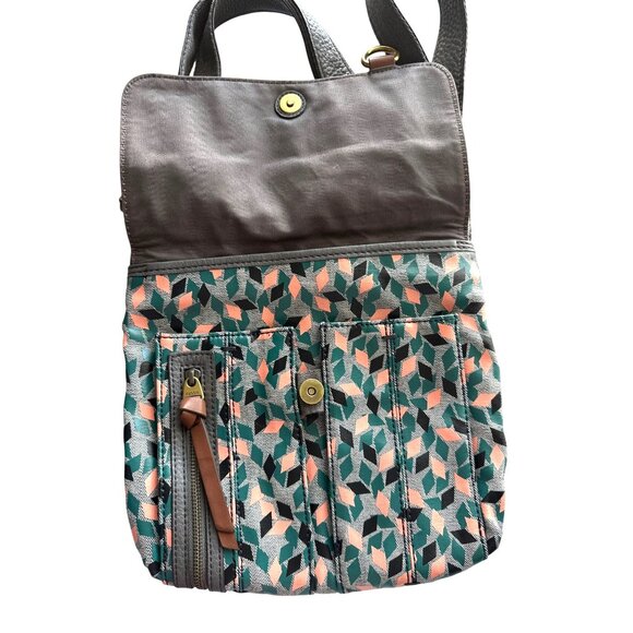 Fossil Crossbody Morgan Traveler Bag Adjustable Strap Geometric Green Coral - Picture 5 of 6